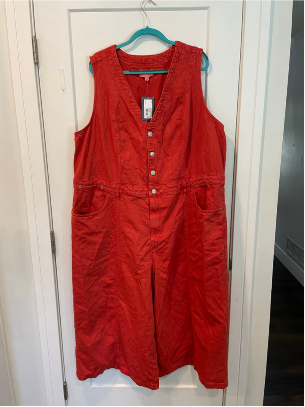 Women's Universal Thread Red Denim Jumpsuit Cropped Size 26 NWT